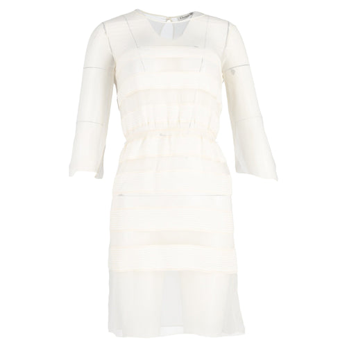 Dior Chiffon Sequin Cocktail Mini Dress in White Silk