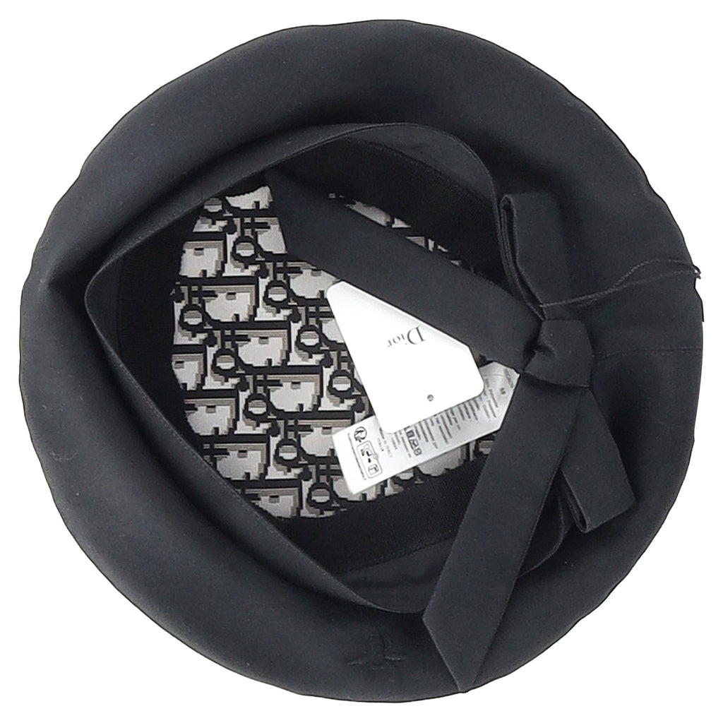 Dior Arty Oblique with Ribbon Beret Hat in Black Polyester