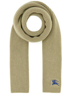 Burberry Embroidered Logo Rib Cashmere Scarf Green