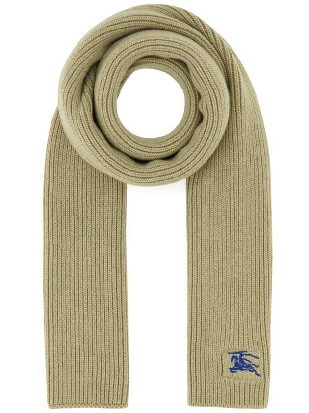 Burberry Embroidered Logo Rib Cashmere Scarf Green