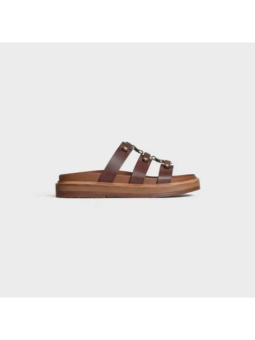 CELINE Tippi Slide Vegetal Tanned Calfskin Sandals Dark Brown