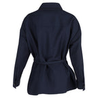 Fendi Woven Oversized Jacket with FF Belt in Navy Blue Wool