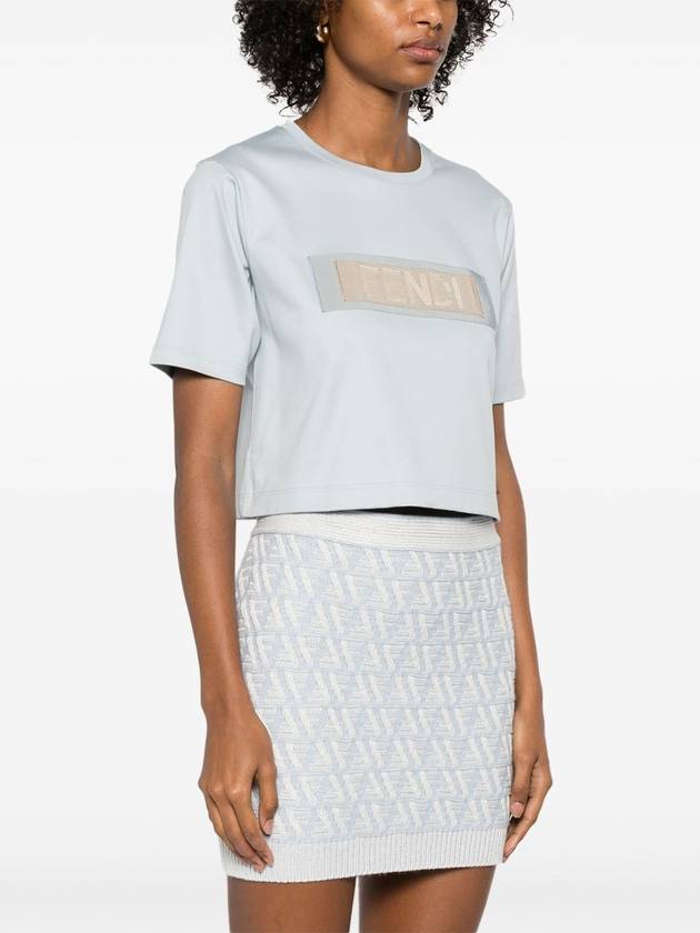 Fendi Jersey Crew Neck Cropped Short Sleeve T-Shirt Light Blue