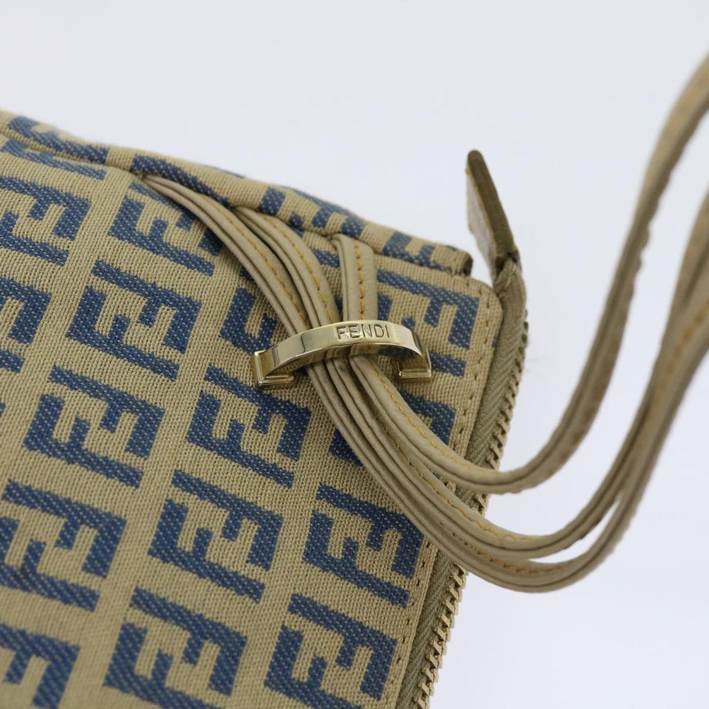 FENDI Zucchino Canvas Accessory Pouch Beige Blue63286