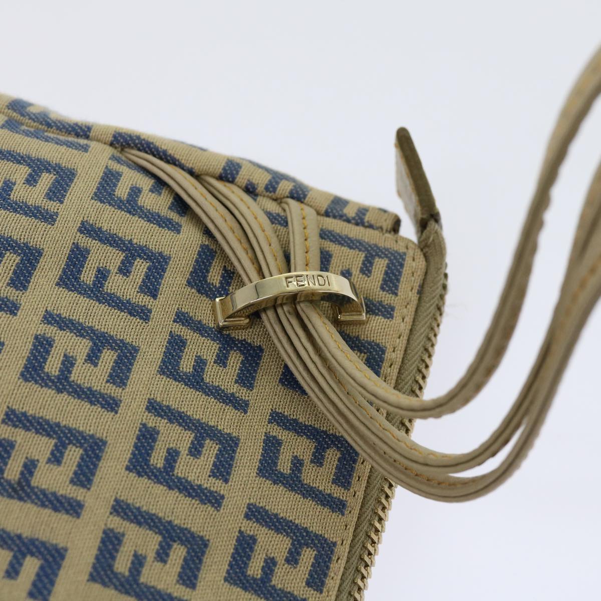 FENDI Zucchino Canvas Accessory Pouch Beige Blue63286
