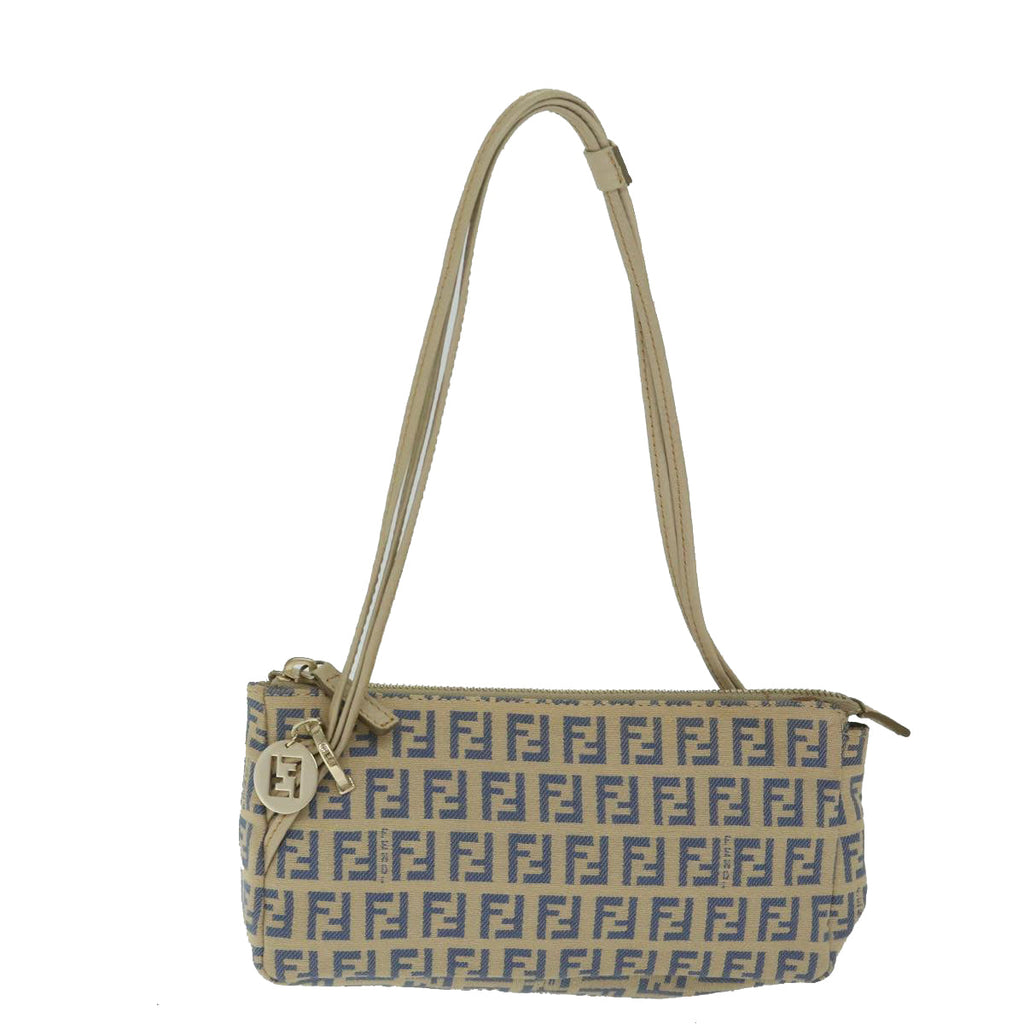 FENDI Zucchino Canvas Accessory Pouch Beige Blue63286