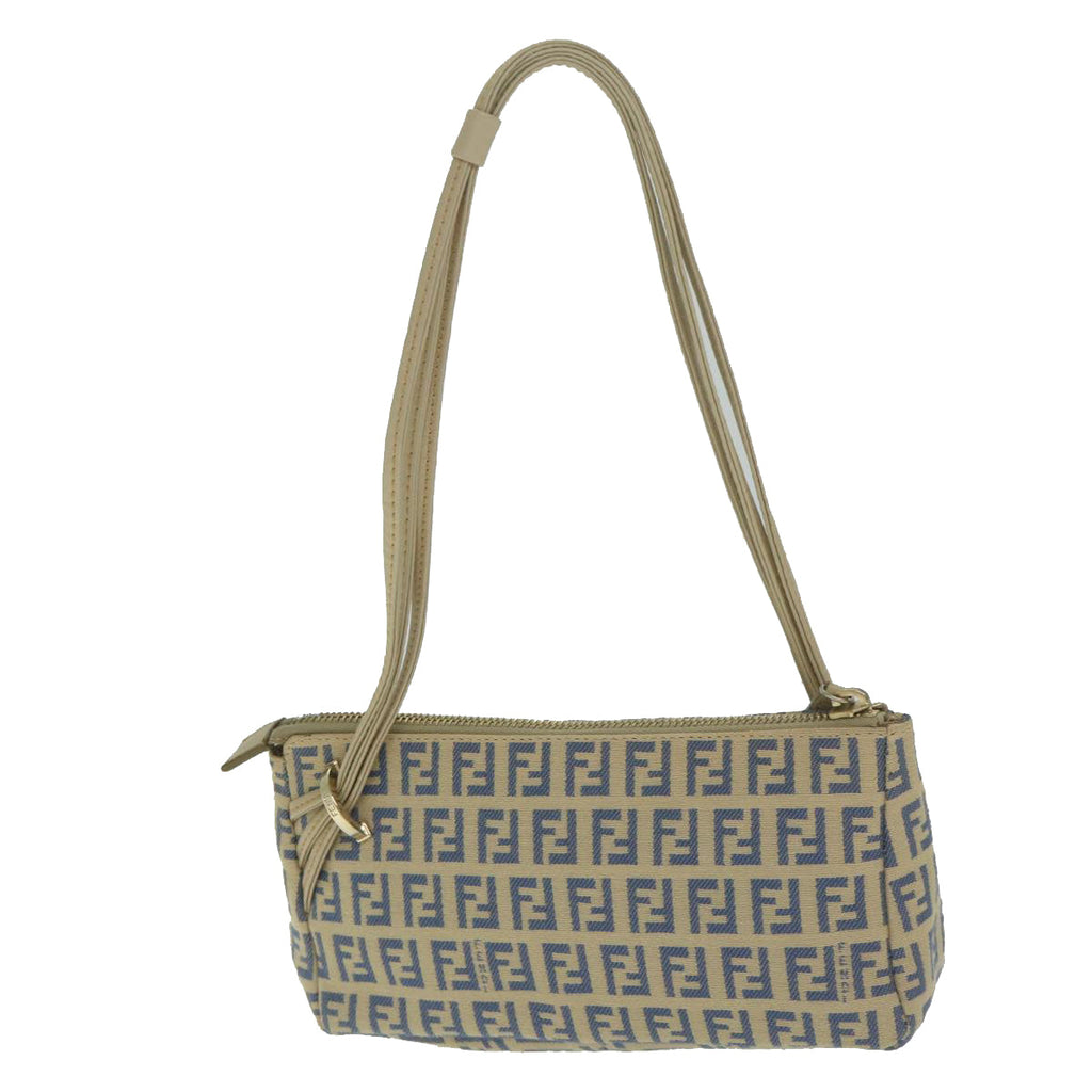 FENDI Zucchino Canvas Accessory Pouch Beige Blue63286
