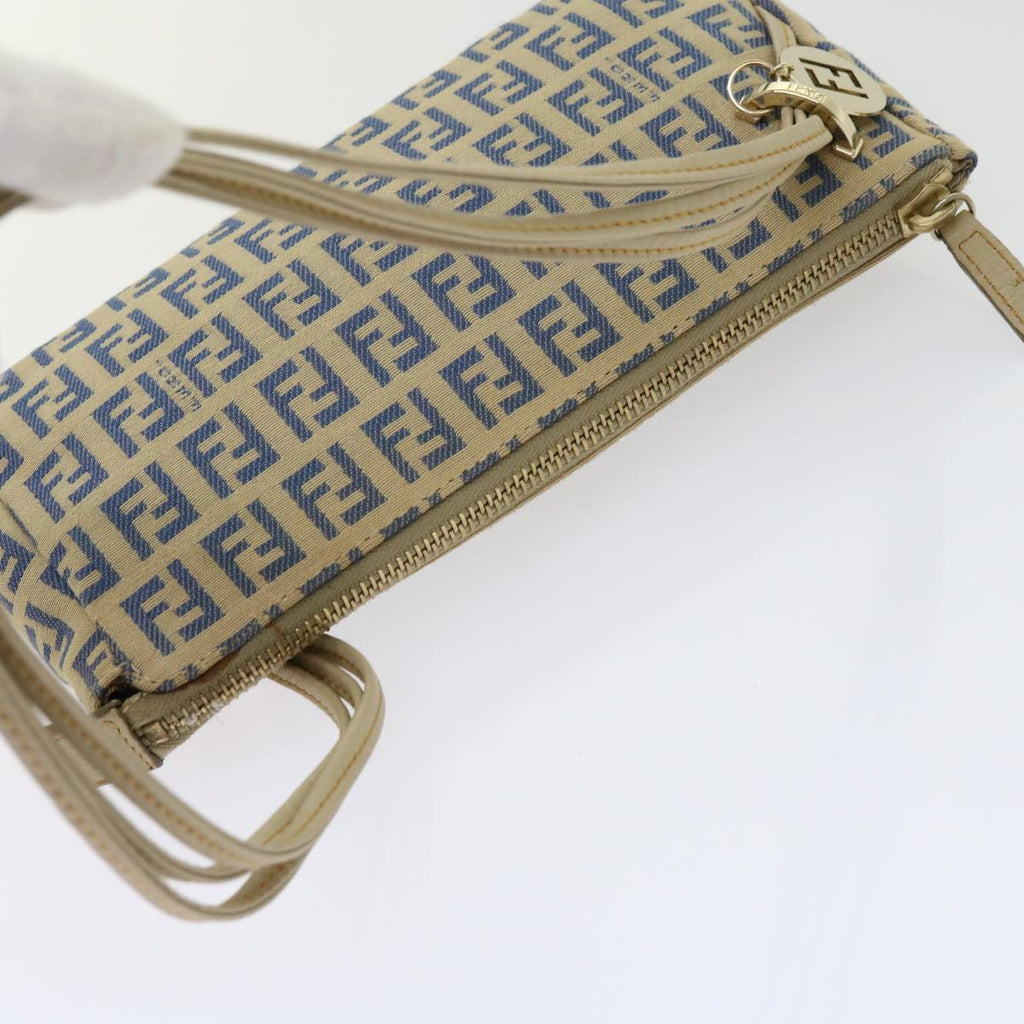 FENDI Zucchino Canvas Accessory Pouch Beige Blue63286