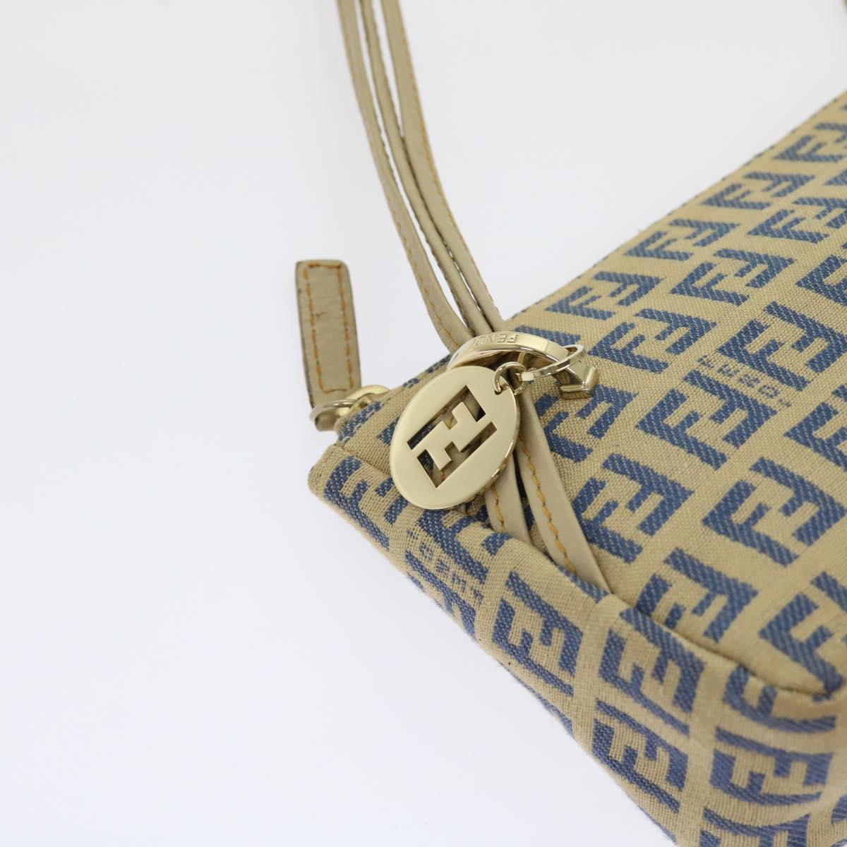 FENDI Zucchino Canvas Accessory Pouch Beige Blue63286