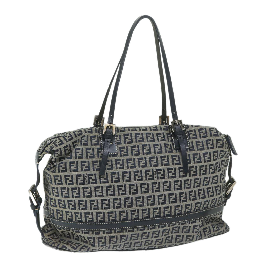 FENDI Zucchino Canvas Shoulder Bag Navy63396