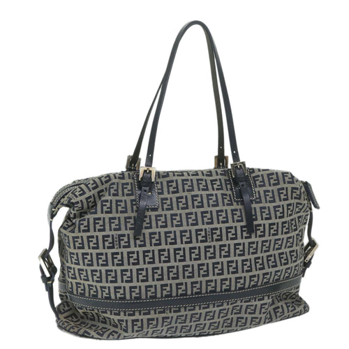 FENDI Zucchino Canvas Shoulder Bag Navy63396