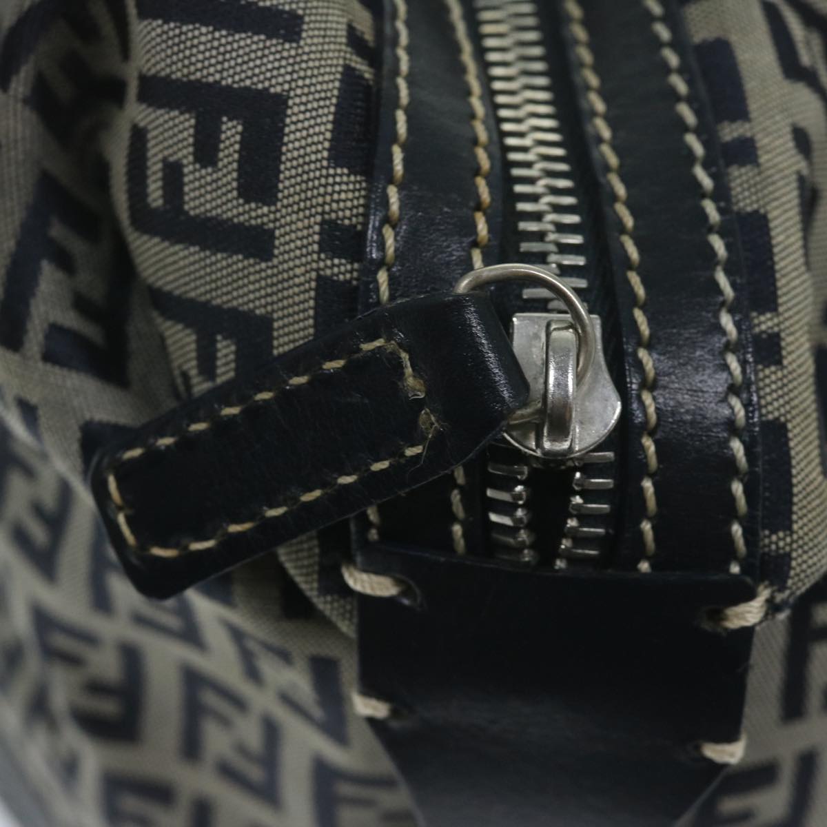 FENDI Zucchino Canvas Shoulder Bag Navy63396