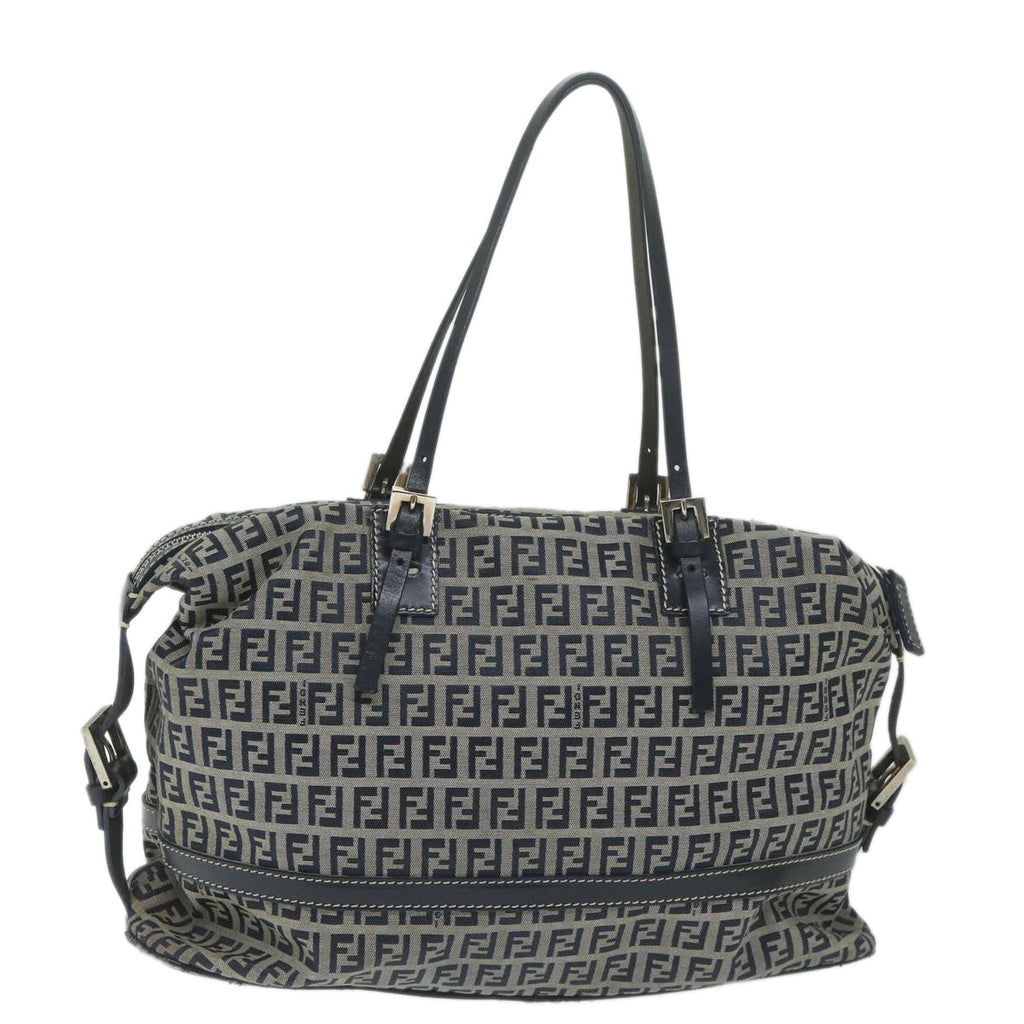 FENDI Zucchino Canvas Shoulder Bag Navy63396