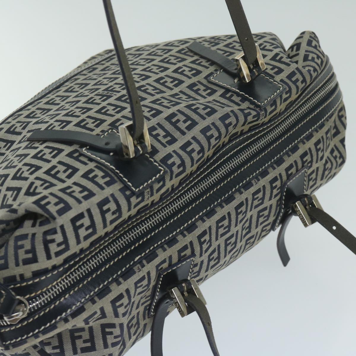 FENDI Zucchino Canvas Shoulder Bag Navy63396