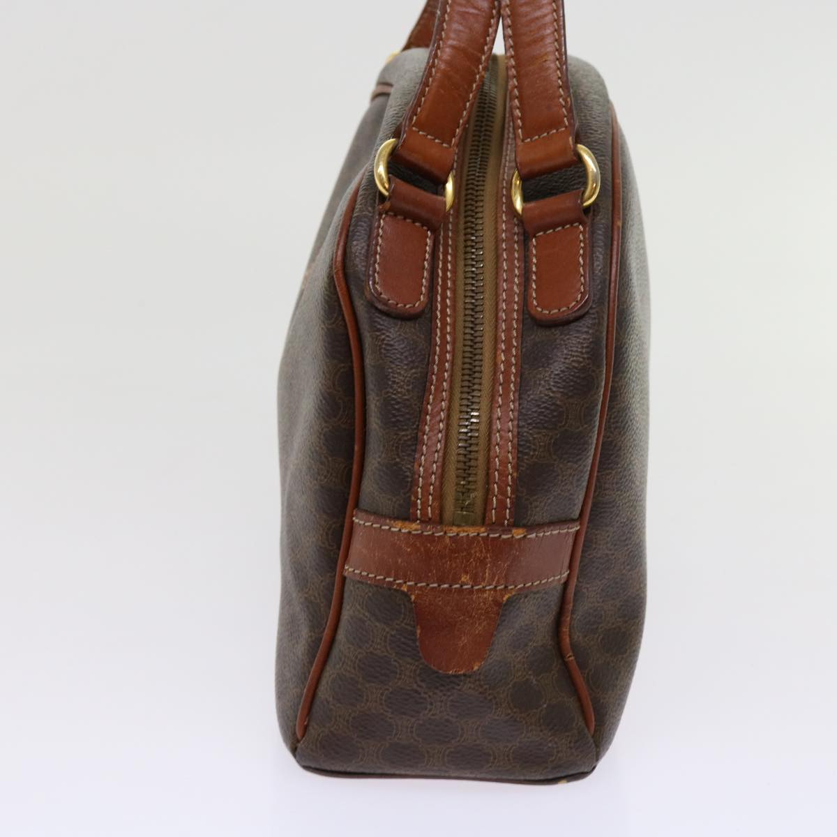 CELINE Macadam Canvas Hand Bag PVC Leather Brown Auth 63440