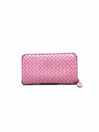BOTTEGA VENETA Continental Pink Leather Woven Wallet