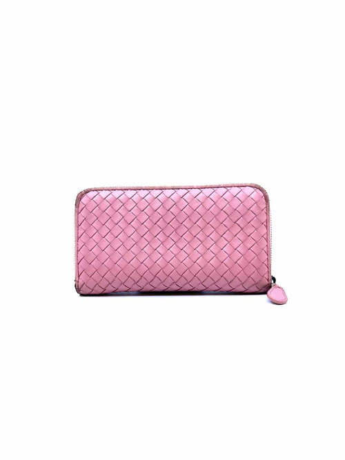 BOTTEGA VENETA Continental Pink Leather Woven Wallet