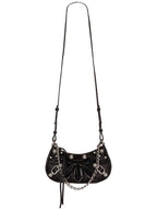 Balenciaga Le Cagol Mini Silver Chain Crocodile Shoulder Bag Black