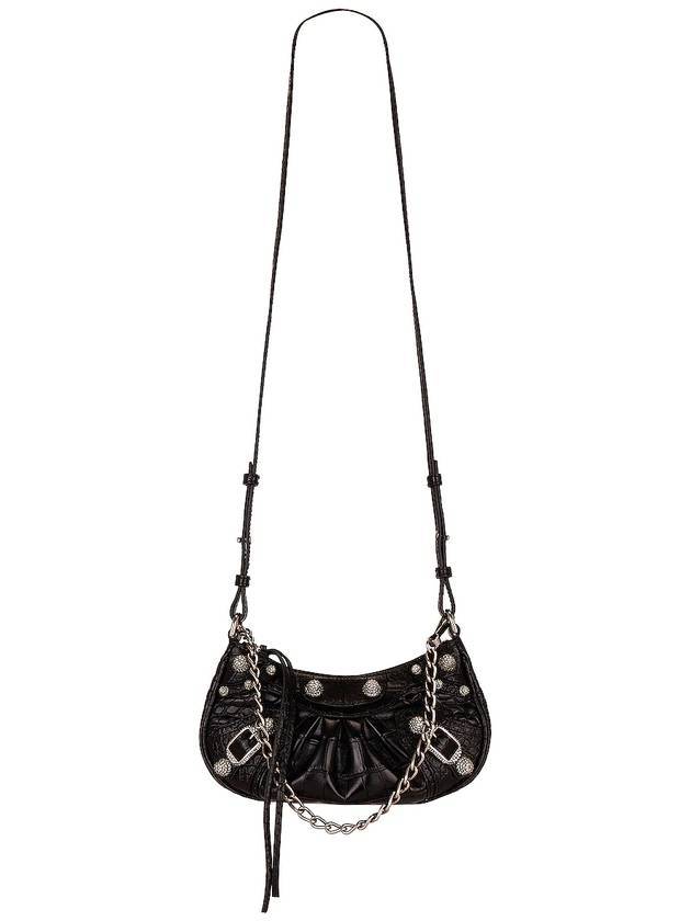 Balenciaga Le Cagol Mini Silver Chain Crocodile Shoulder Bag Black