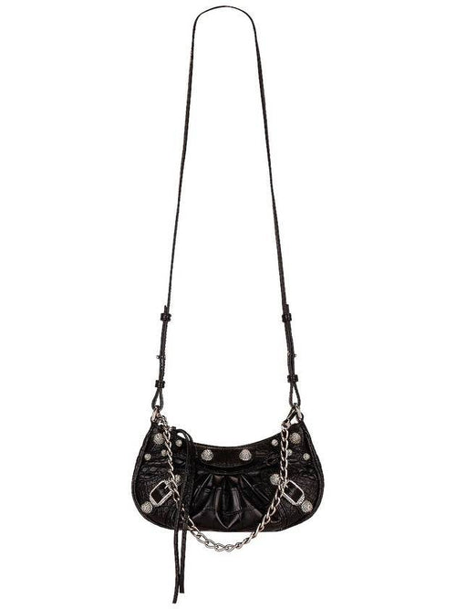 Balenciaga Le Cagol Mini Silver Chain Crocodile Shoulder Bag Black