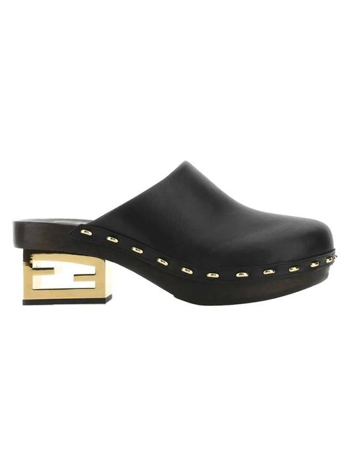 Fendi Baguette Show Leather Clog Mule Black