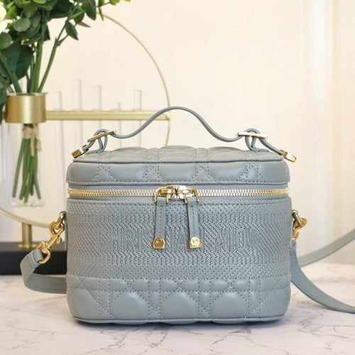 DIOR SMALL TRAVEL VANITY CASE CLOUD BLUE LAMBSKIN