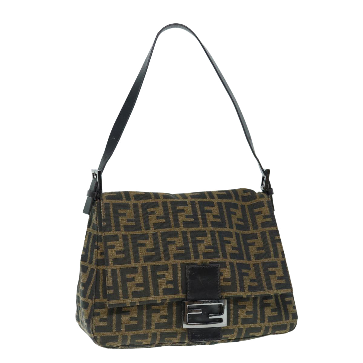 FENDI Zucca Canvas Mamma Baguette Shoulder Bag Black Brown63693