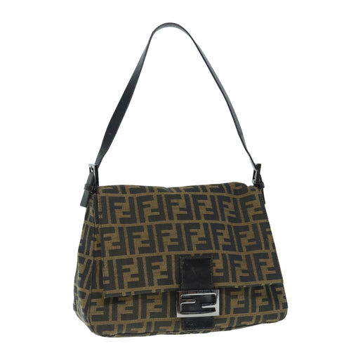 FENDI Zucca Canvas Mamma Baguette Shoulder Bag Black Brown63693
