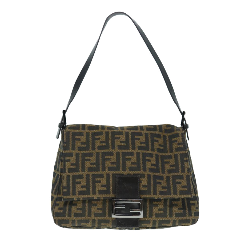 FENDI Zucca Canvas Mamma Baguette Shoulder Bag Black Brown63693