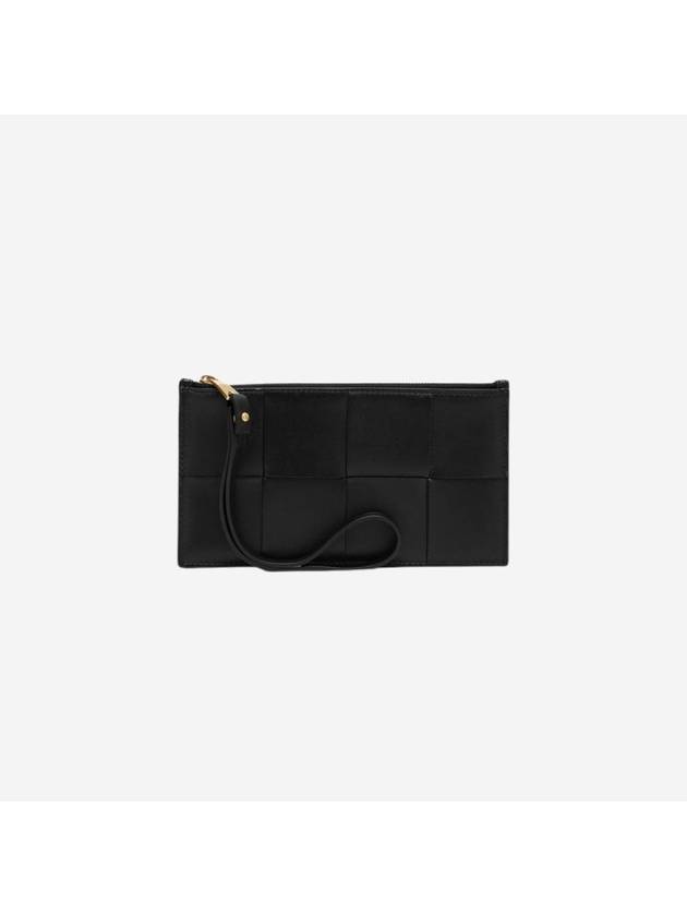 Bottega Veneta Intrecciato Weaving Gold Zipper Strap Bill Clutch Bag Black
