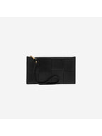 Bottega Veneta Intrecciato Weaving Gold Zipper Strap Bill Clutch Bag Black