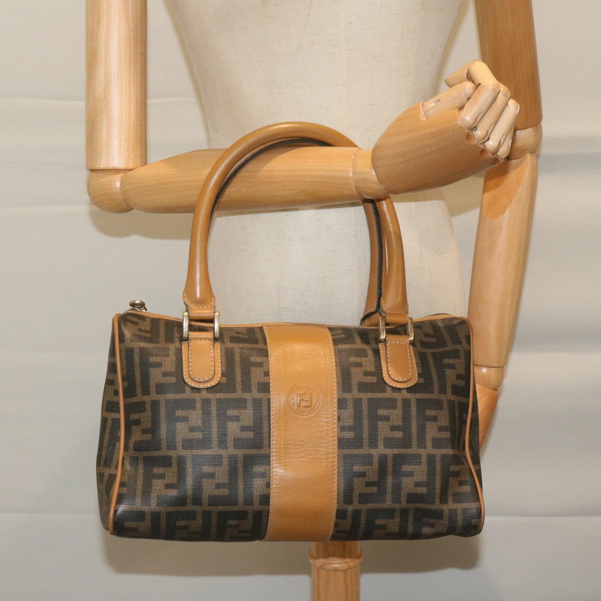 FENDI Zucca Canvas Hand Bag Black Brown63796