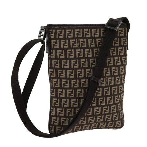 FENDI Zucchino Canvas Shoulder Bag Brown63817