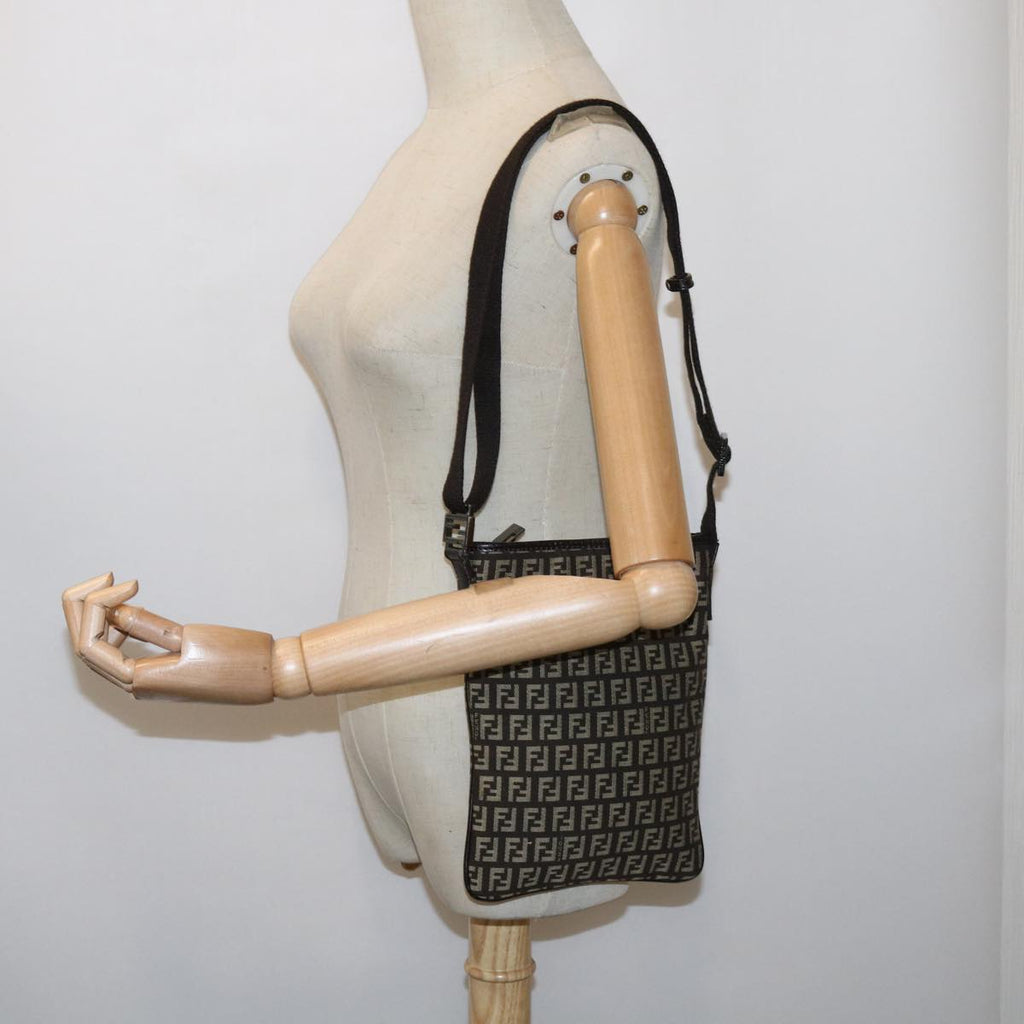 FENDI Zucchino Canvas Shoulder Bag Brown63817
