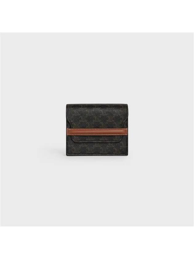 CELINE Triomphe Canvas Strap Business Card Half Wallet Tan