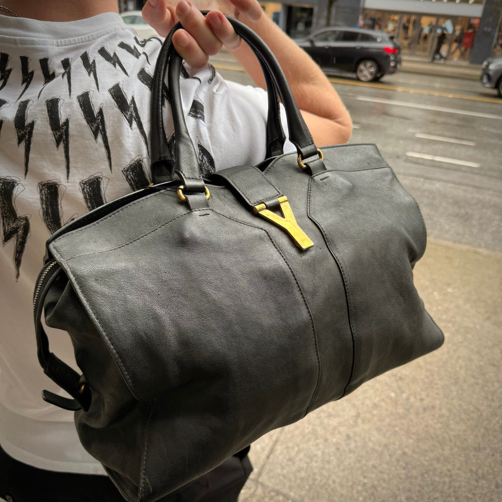 Yves Saint Laurent Black Lambskin Cabas Handbag