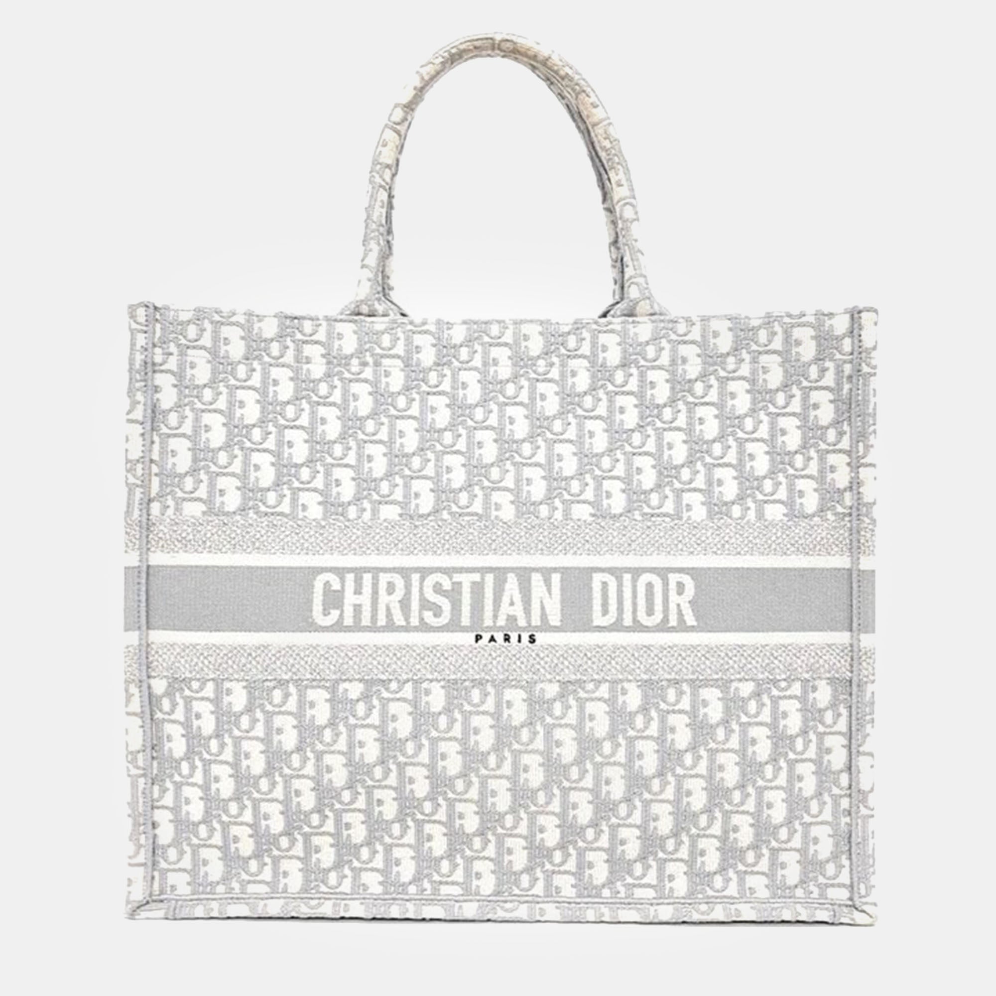 Dior Light Gray Oblique Canvas Book Tote Bag