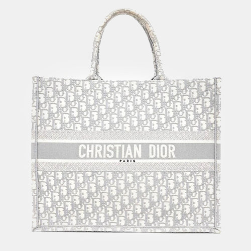 Dior Light Gray Oblique Canvas Book Tote Bag