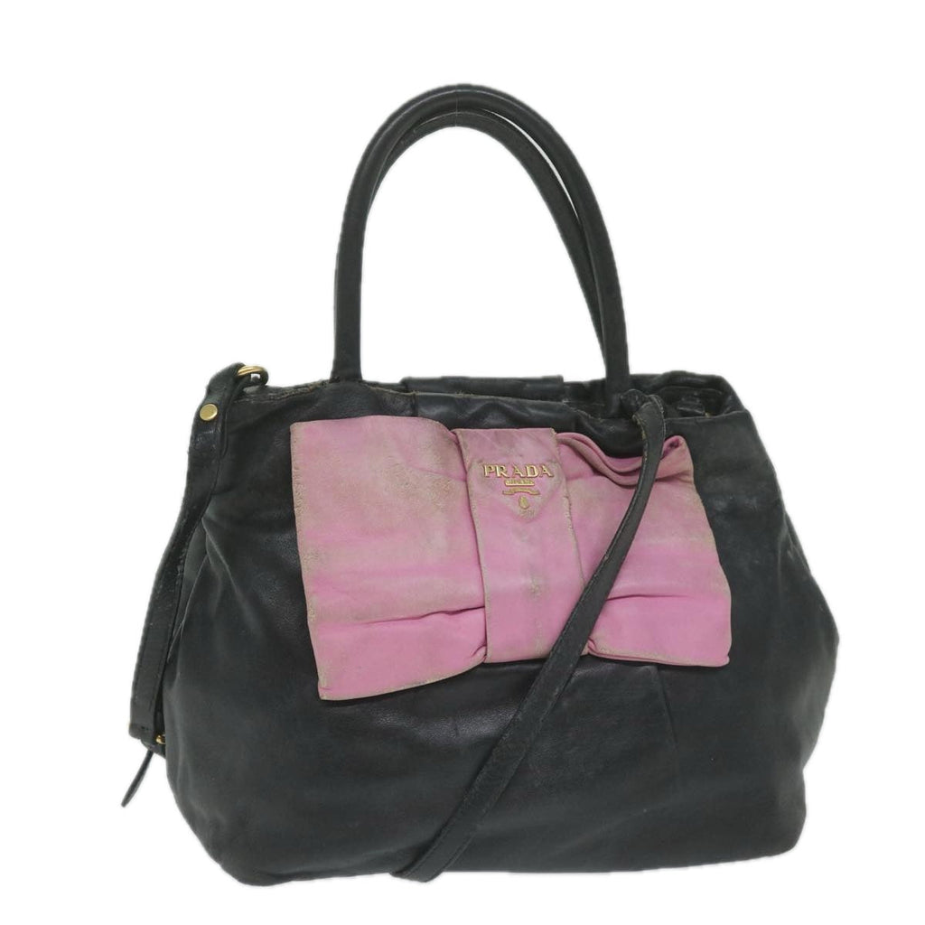 PRADA Hand Bag Leather 2way Black Pink  63943