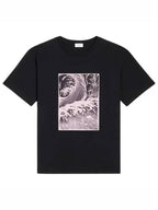 CELINE Men's Loose Wave Cotton Jersey Short Sleeve T-Shirt Black