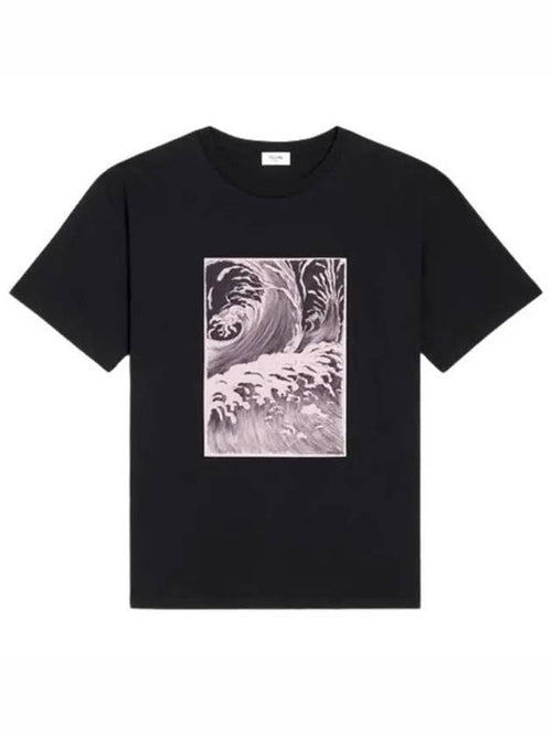 CELINE Men's Loose Wave Cotton Jersey Short Sleeve T-Shirt Black