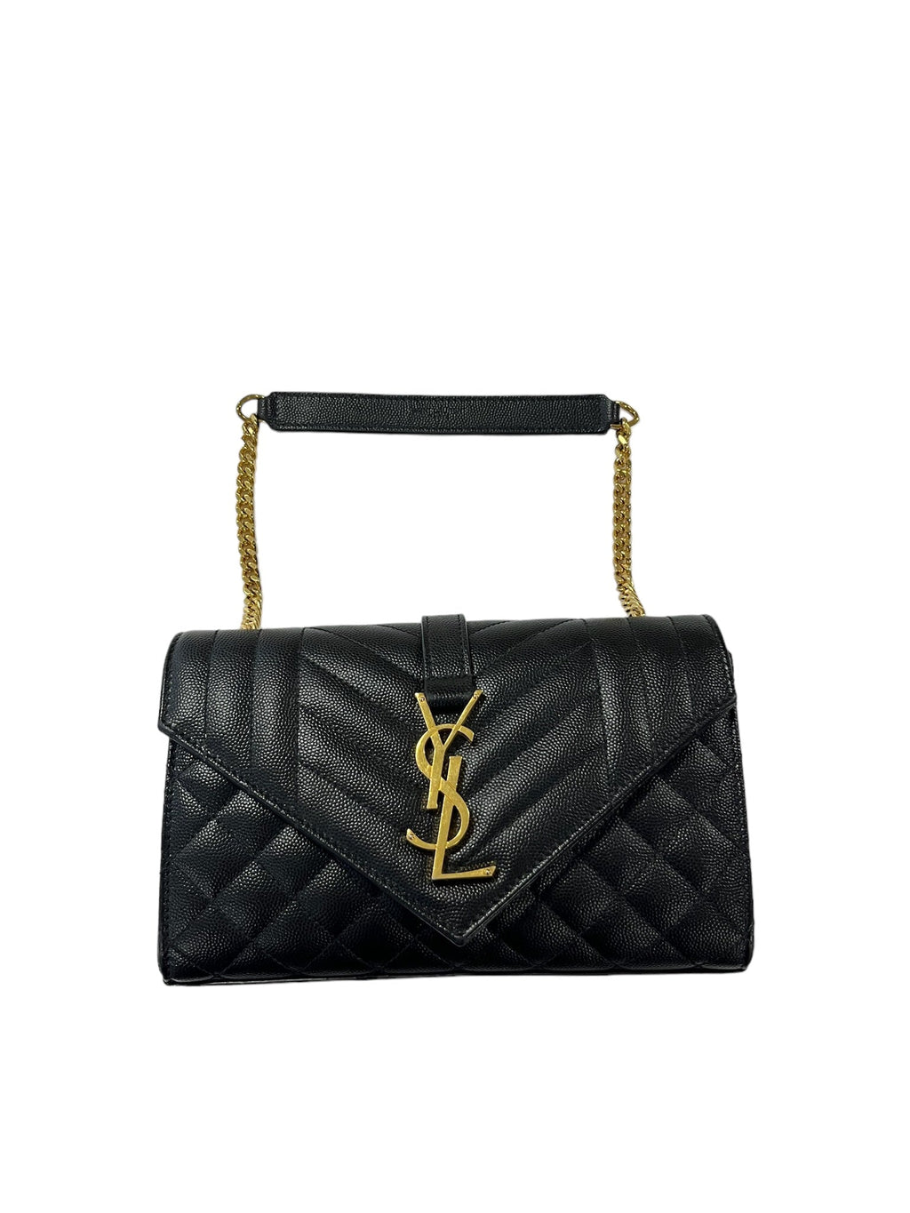 SAINT LAURENT - Black Grain De Poudre Triquilt Small Envelope Flap Bag