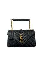 SAINT LAURENT - Black Grain De Poudre Triquilt Small Envelope Flap Bag