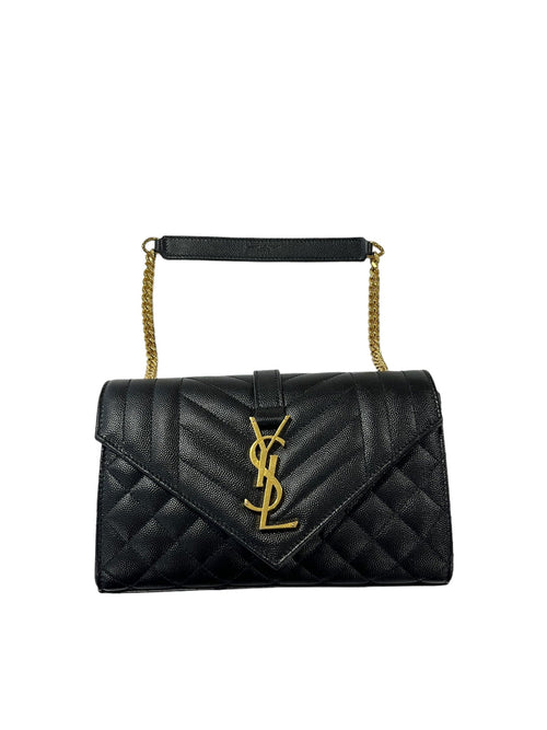 SAINT LAURENT - Black Grain De Poudre Triquilt Small Envelope Flap Bag