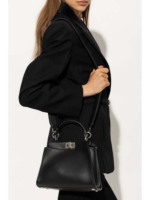 Fendi Peekaboo Mini Leather Tote Bag Black