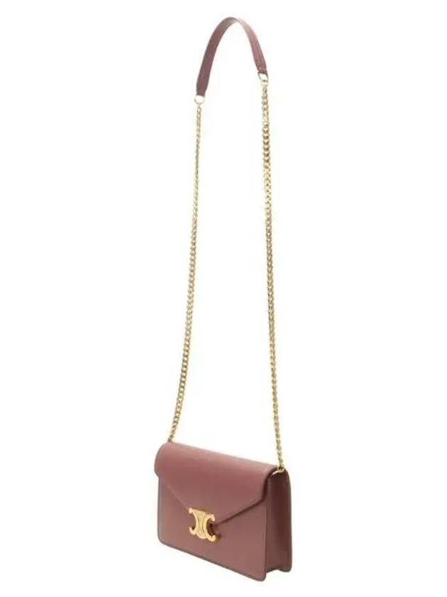 CELINE Triomphe Chain Shiny Calfskin Half Wallet Vintage Rose