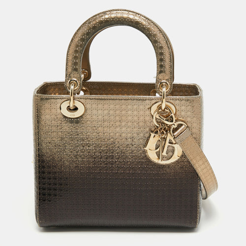 Dior Ombre Gold Micro Cannage Patent Leather Medium Lady Tote