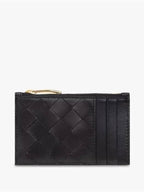 Bottega Veneta Intrecciato Zipper Leather Card Wallet Black