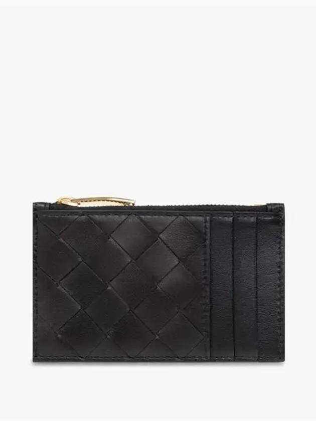 Bottega Veneta Intrecciato Zipper Leather Card Wallet Black