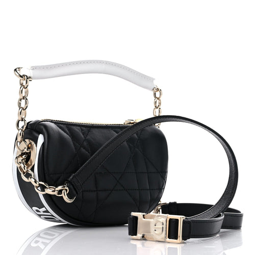 CHRISTIAN DIOR Lambskin Cannage Mini Dior Vibe Hobo Bag Black